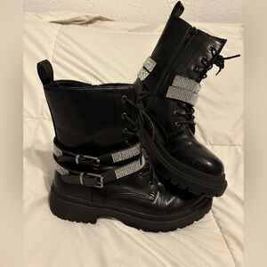 Forever 21 Black combat boots with sparkle “straps”